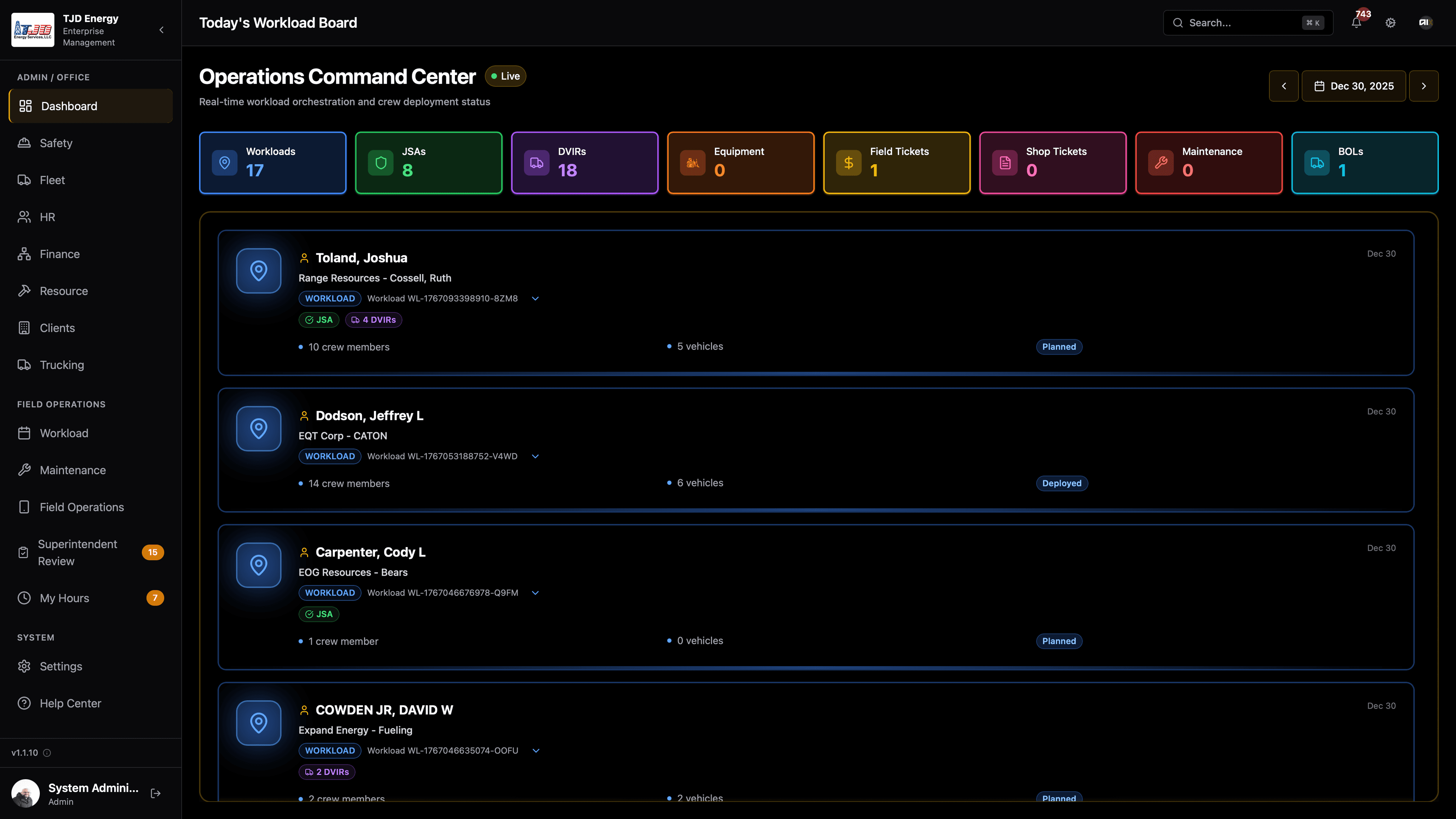 TJD Energy - Operations Command Center